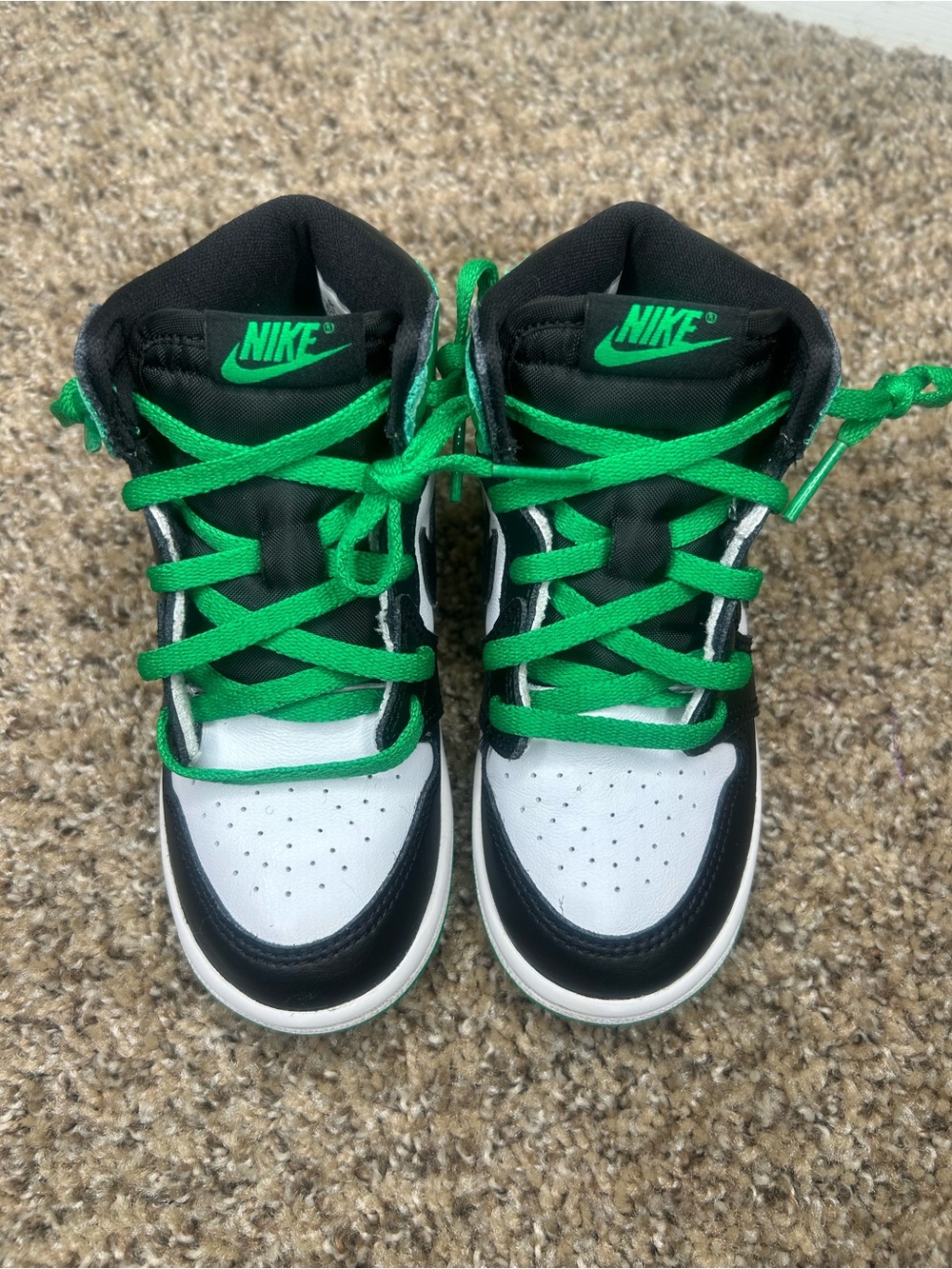 Nike Kids Green Black White High-Top Sneakers - Picture 2 of 6